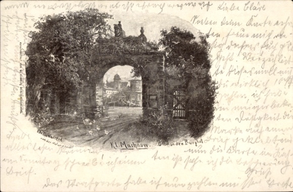 Künstler Litho Thomasczek, Otto, Groß Machnow Rangsdorf in Brandenburg, Burghof Eingang