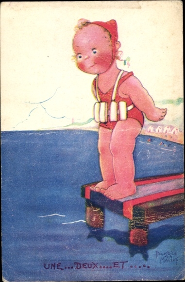 Artist Postcard Mallet, Beatrice, girls before jumping into the water