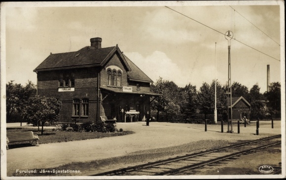 Postcard Furulund Sweden, train station