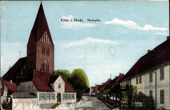 Golden Windows illuminated window Postcard Klütz in Mecklenburg, market square, church