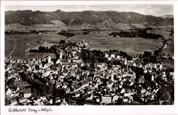 Postcard Isny im Allgäu, aerial photograph