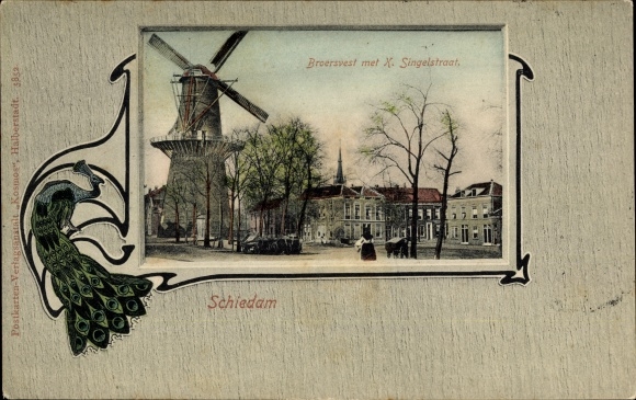 Passepartout PC Schiedam South Holland Netherlands, Broersvest, X. Singelstraat, Molen, Pfau