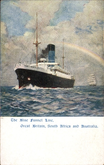 Kunstenaar Ak stoomschip Blue Funnel Line, Alfred Holt & Co.