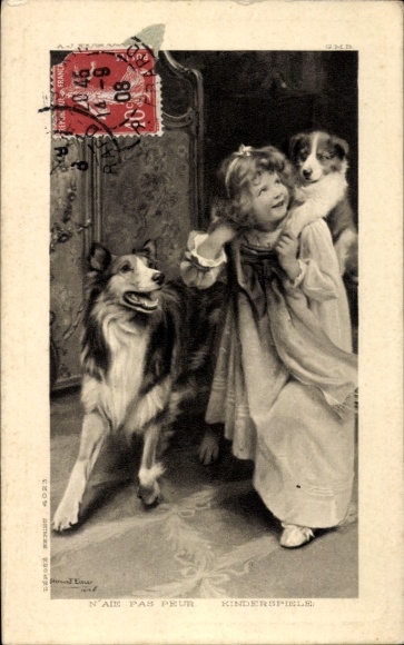 Künstler Ak Kinderspiele, Mädchen, Hunde