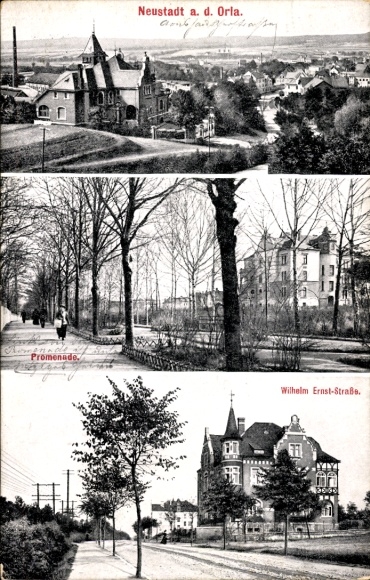 Ak Neustadt an der Orla,  Panorama, Promenade, Wilhelm Ernst-Straße