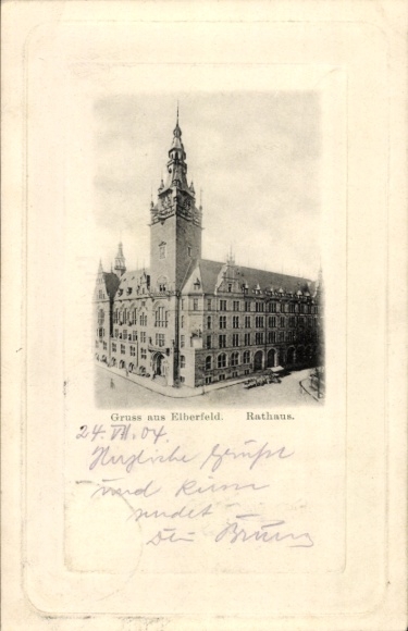 Embossed Postcard Elberfeld Wuppertal in North Rhine Westphalia, street section, town hall