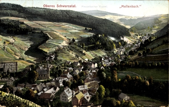 KP Mellenbach Glasbach w Schwarzatal, widok na miasto, kopuła Meuselbach