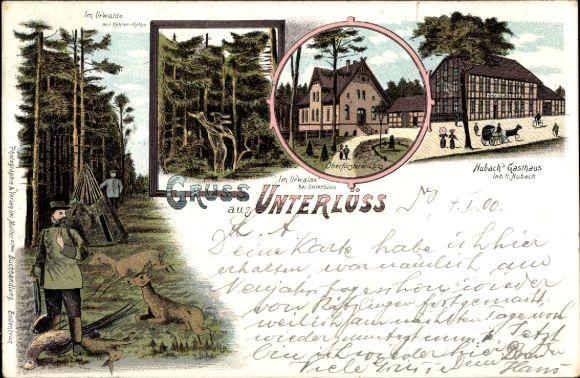 litho Unterlüß Unterlüss Südheide, Hubachs Gasthaus, Oberförsterei, jungle