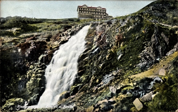 Postcard Krkonoše, Elbe Falls, Labská bouda, Elbe Falls