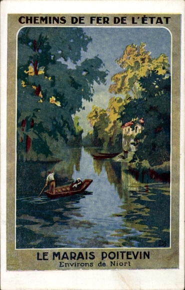 Kunstenaarsbriefkaart Chemins de Fer de l'Etat, Le Marais Poitevin, Environs de Niort