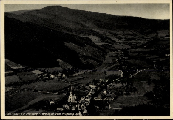 Ak Glottertal im Schwarzwald, Landschaftsaufnahme, Gasthaus Hirschen, Flugzeugansicht