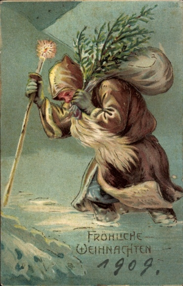 Präge Ak Frohe Weihnachten, Weihnachtsmann mit Kerzenstab