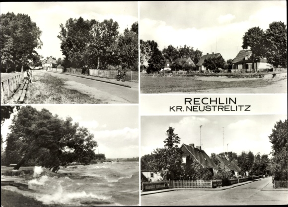 Ansichtkaart Rechlin Kreis Neustrelitz, gedeeltelijke aanzichten, straatgedeelte, water