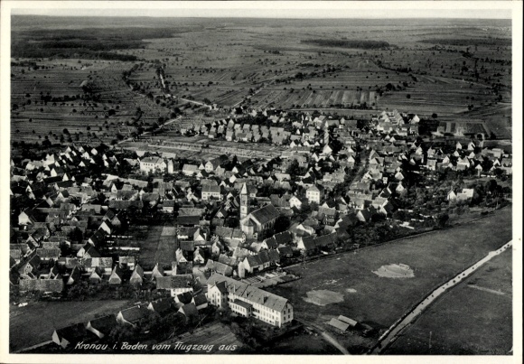Postcard Kronau in Baden, aerial view of rural surroundings, many houses