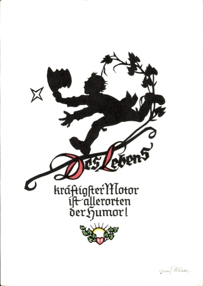 Scherenschnitt Künstler Ak Plischke, G., Mann jagt Sterne, Hut, Humor
