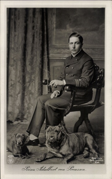 Postcard Prince Adalbert of Prussia with his dogs, dachshund, NPG 4065
