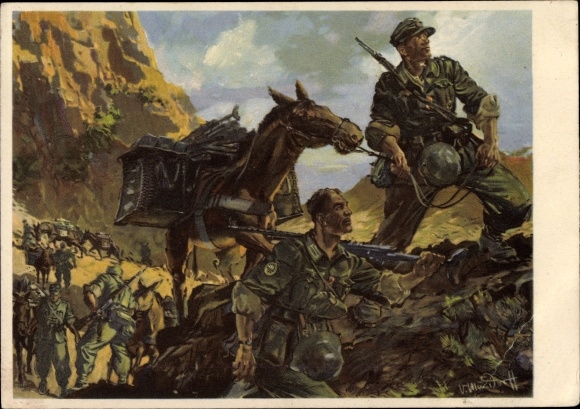 Artist PC Mundorff, V., mountain troops go into position, German Wehrmacht