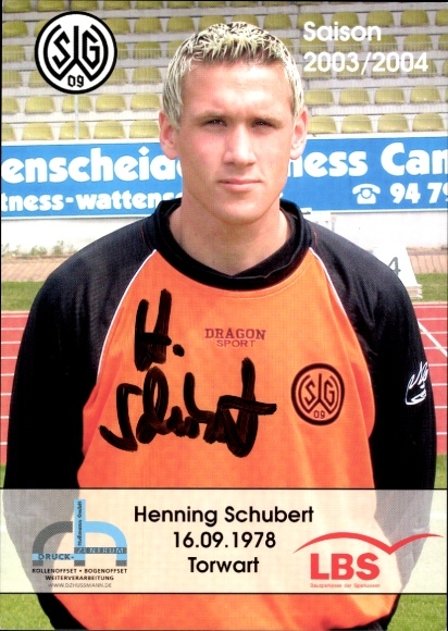 Autograph card footballer Henning Schubert, SG Wattenscheid 09, autograph
