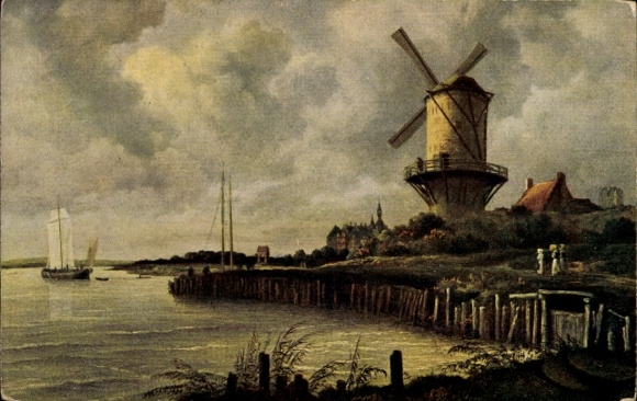 Artist Postcard by Ruisdael, Jacob, Wijk bij Duurstede Utrecht, windmill, advertising, crown briquette