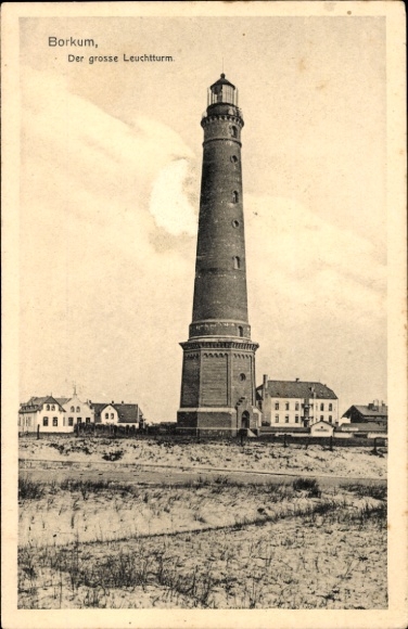 Postcard Insel Borkum Ostfriesland, Upolmhof, the big lighthouse