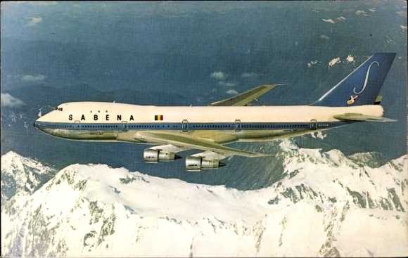 Postcard Belgian passenger aircraft, Boeing 747, Sabena