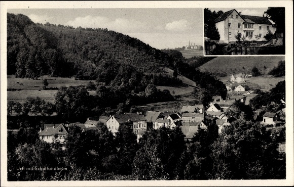 Postcard Urft Steinfeld Kall in the Eifel in North Rhine-Westphalia, Landschulheim, panorama of the town