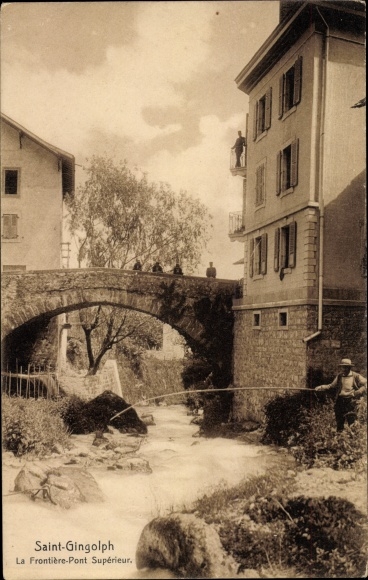 Postcard Saint Gingolph Kanton Wallis Schweiz, The Upper Bridge Border