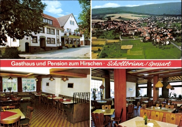 Postcard Schollbrunn in the Spessart Lower Franconia, Panorama, Guesthouse and Pension zum Hirschen