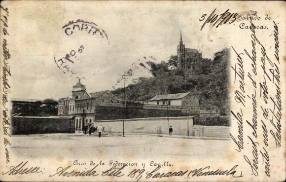 Postcard Caracas, Venezuela, Arco de la Federacion y Capilla