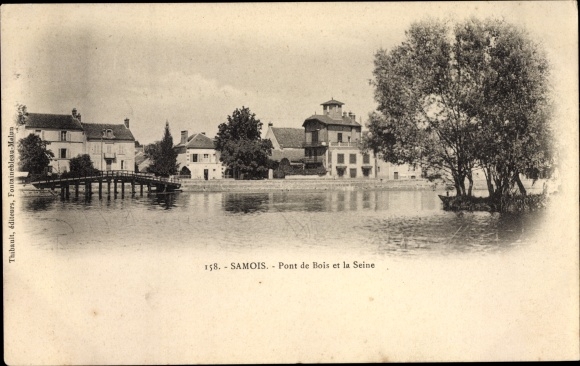 Ak Samois sur Seine Seine et Marne, Pont de Bois et la Seine