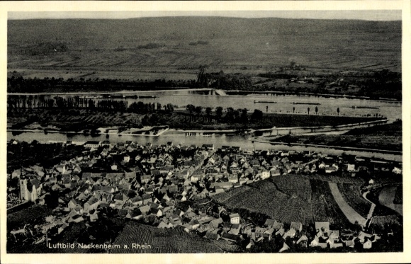 Postcard Nackenheim am Rhein, aerial photograph