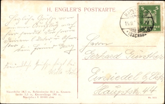 Postcard Malter Dippoldiswalde in the Eastern Ore Mountains, dam, pre-dam, railway tracks