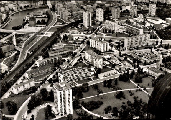 Postcard Berlin Tiergarten, aerial photograph, Hansaviertel