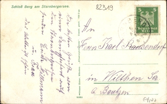Postcard Berg on Lake Starnberg in Upper Bavaria, Salondampfer München, Berg Castle