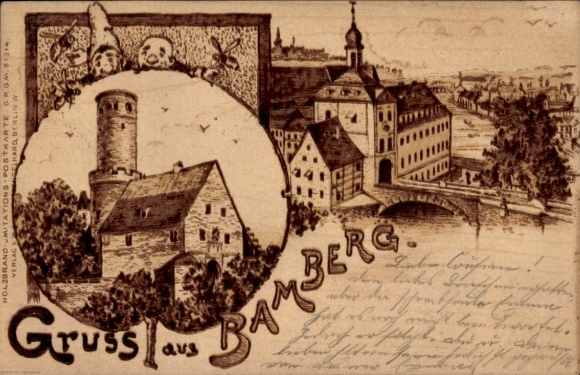 Chromo-Litho Bamberg in Upper Franconia, partial views, wood firing imitation