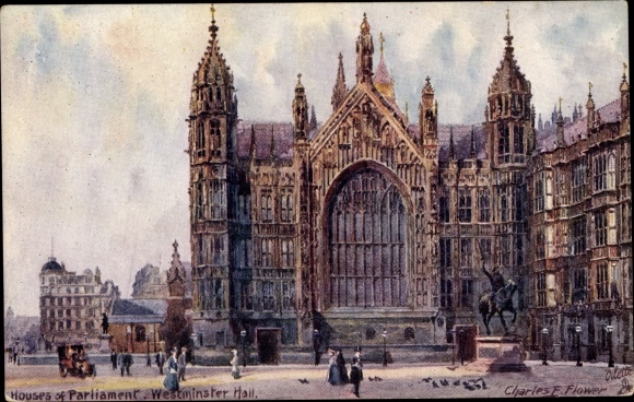 Artysta Ak Flower, Charles, London City England, Houses of Parliament, Westminster Hall