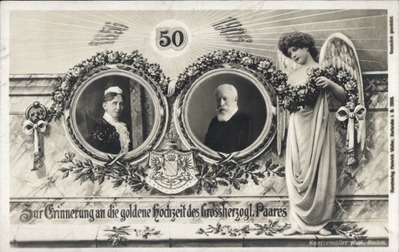 Postcard commemorating the golden wedding of the Grand Ducal couple, 1856-1906