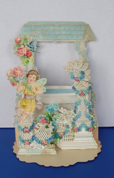 Backdrop card 3D wafer standee, congratulations, angel, fountain, flower garlands, swallow