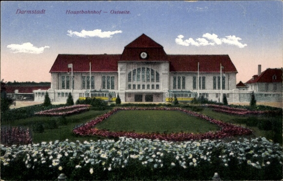 Ak Darmstadt in Hessen, Hauptbahnhof, Ostseite, Straßenbahn