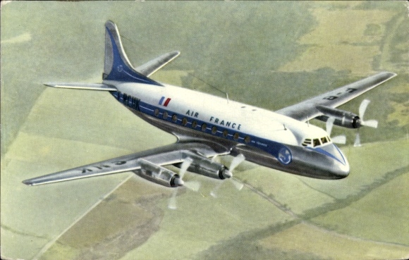Postcard French passenger aircraft, Air France, Vickers Viscount