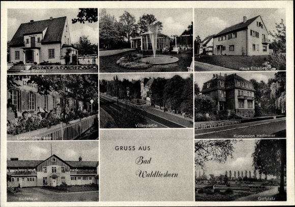 Postcard Bad Waldliesborn Lippstadt in Westphalia, Haus Rieping, golf course, bathhouse