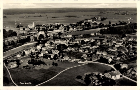 Postcard Bruckmühl in Upper Bavaria, aerial photograph