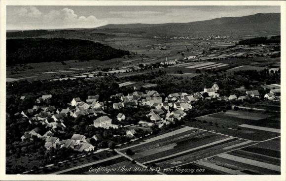 Postcard Geislingen an der Steige, aerial photograph of the town and landscape, black and white