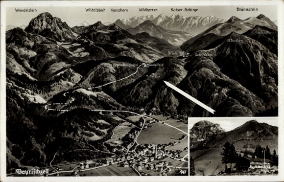 Postcard Bayrischzell in the Mangfall Mountains, Upper Bavaria, Panorama, Tanner-Alm Mountain Inn, Wendelstein