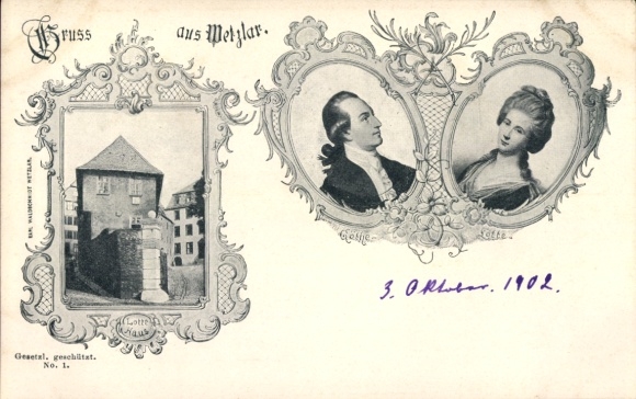 Postcard Wetzlar in Hesse, Lottehaus, writer Johann Wolfgang von Goethe, Lotte, portrait