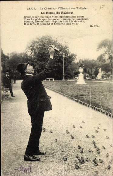 Postcard Paris, The Bird Charmer at the Tuileries, Le Repas de Robinet
