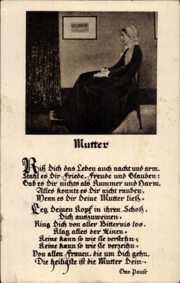 Postcard Mother, life tore you away, even naked and poor, poem by Otto Paust