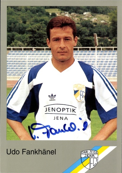 Handtekeningkaart voetballer Udo Fankhänel, FC Carl Zeiss Jena, handtekening