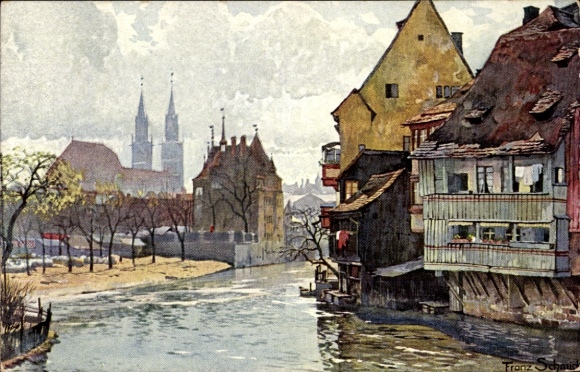 Künstler Ak Schmidt, Franz, Nürnberg, an der Insel Schütt