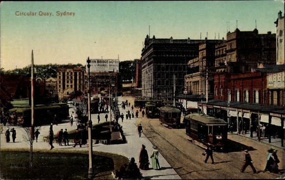 Postcard Sydney Australia, Circular Quay, Trams